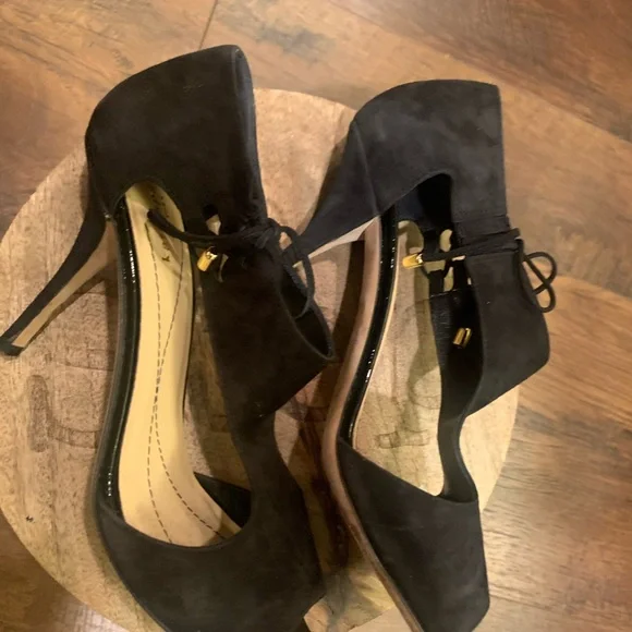 Kate Spade Black Suede  Open Toe Heels - Picture 2 of 12